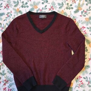 Express Womans Modern Fit Extra Fine Merino Wool Red And Black Sweater Small